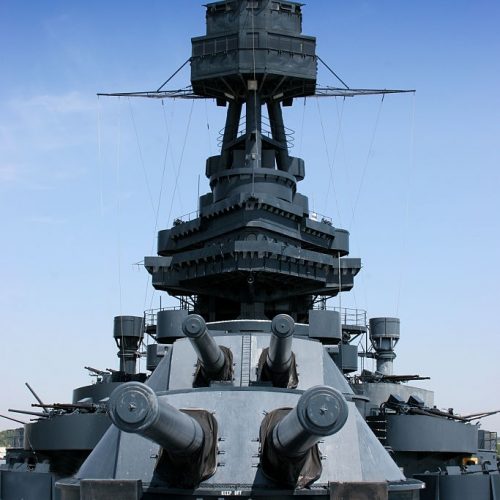 Crows nest and big guns on the Battleship Texas.